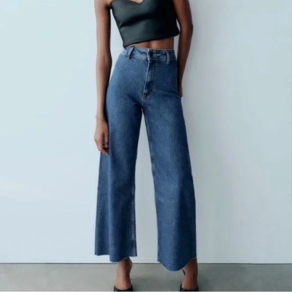 Zara Denim - Zara High Rise Marine Wide Leg Crop Jeans 165/66A Size 4